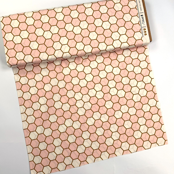 ST10212 Stoff Webware Baumwolle Meterware weiss rosa mit bronze Wabenmuster Meterware